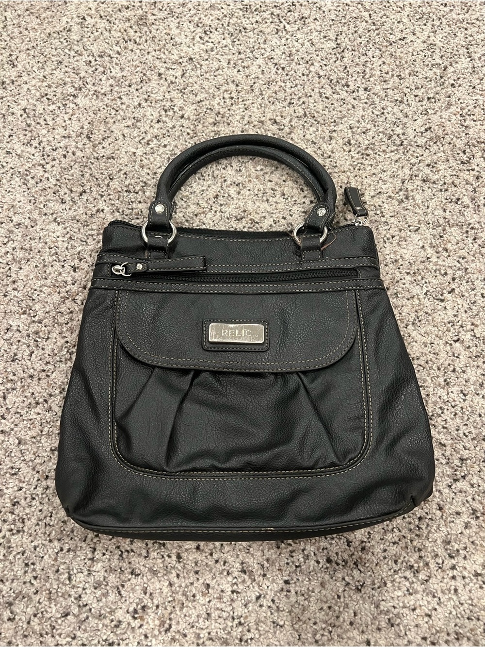 Relic Black Pebbled Faux Leather Tote with Front Flap Pocket